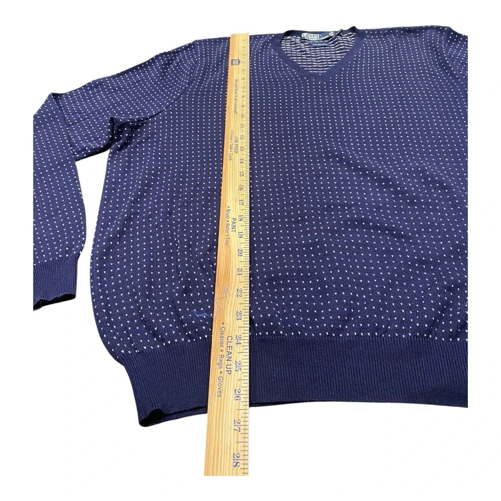VTG 90's Polo Ralph Lauren Sweater XXL Blue White Dot Pattern V-Neck 100% Cotton